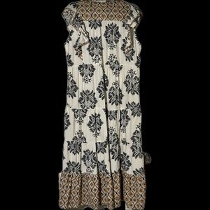 Umgee Black & Gold Patterned Maxi Dress Boho Peasant Cottagecore